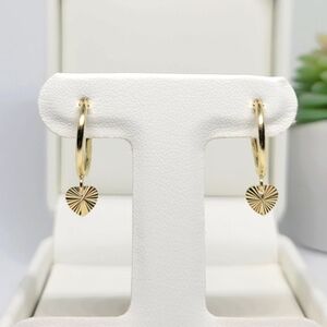 18K Solid Gold Heart Hoop Earrings